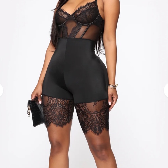 Fashion Nova ‘Baby Girl’ Black Biker Short Lingerie Romper - Picture 4 of 10